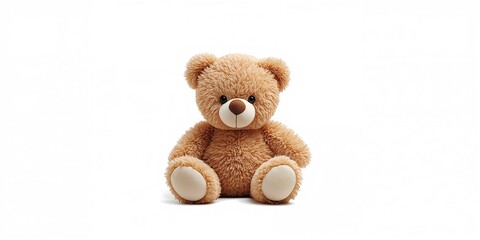 Toy teddy bear with a fuzzy texture against a plain white backdrop, suitable for childrens play safety, Universal Childrens Day