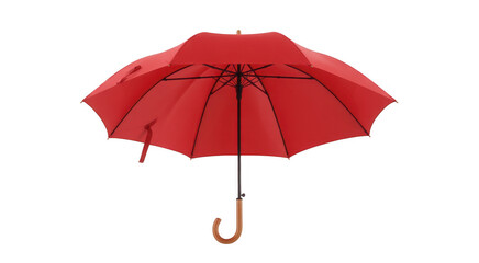 Red Umbrella with Brown Handle and isolated rain isolated on a transparent background