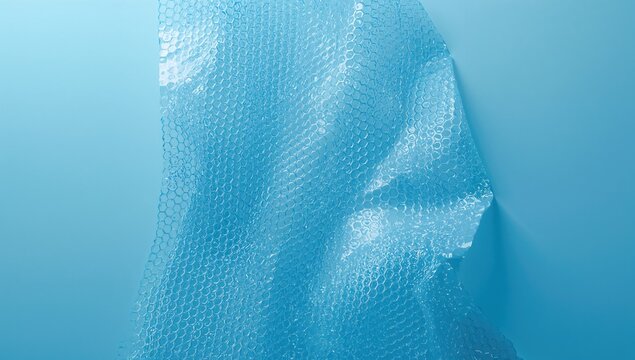 High-resolution image of a transparent bubble wrap sheet in blue, designed for background use