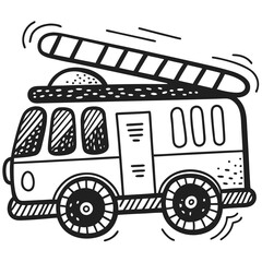 Fire truck illustration in doodle style with motion lines  