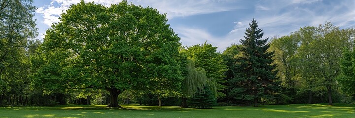 Fototapeta premium Sunlit greenery in a park setting, ideal for recreational use