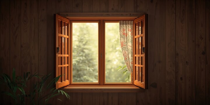 Close-up of wooden cabin window frames, emphasizing craftsmanship for architectural detailing