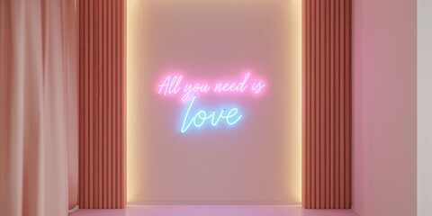 Naklejka premium Neon sign with all you need is phrase, contemporary lighting for inspirational message, suitable for commercial signage