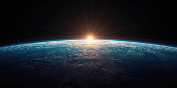 Satellite perspective of Earth with dark space backdrop, highlighting planetary surface and atmospheric boundary