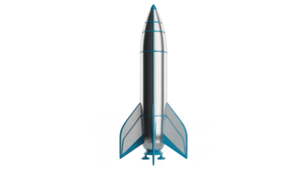 Silver rocket with blue accents space travel isolated on a transparent background