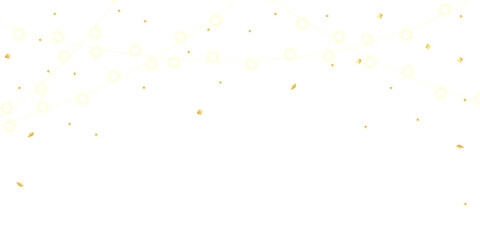 Festive String Light with Golden Confetti, Decorative Border, Light Garland, Holiday Background, Christmas and New Year, Celebration, Wedding, Presentation, Party Design, Transparent