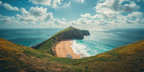 Obraz premium Drone footage of clear water and sandy shoreline, ideal for environmental awareness presentations, Earth Day