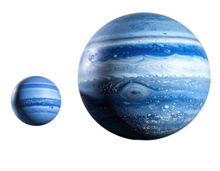 Two blue gas giant planets against black background
