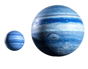 Two blue gas giant planets against black background