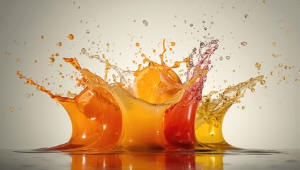 Colorful liquid splashes in glass bottles arranged in a collection, focusing on beverage presentation and fluid motion, National Hydration Day
