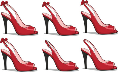 Set of Elegant Red High Heel Sandals Featuring Stiletto Heels Open Toe Design and Decorative Bow for Fashion and Footwear Retail.