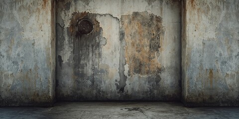 Dark mold-covered concrete wall with textured surfaces, ideal for use in editorial header backgrounds