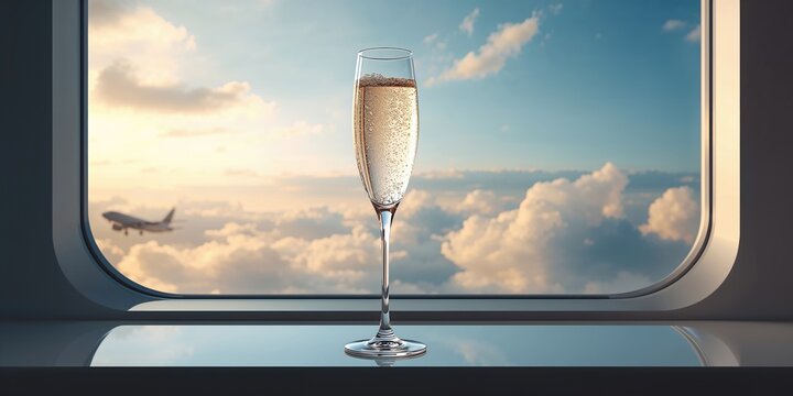 A champagne flute placed on a window ledge, highlighting festive settings and leisure activities