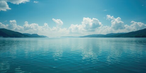 Fototapeta premium Kedungombo Lake view with lush greenery, highlighting erosion risk during dry seasons
