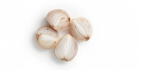 Top view of onion halves on a white background used for culinary preparation