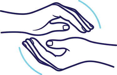 Fototapeta premium Simple line art icon depicting two hands interacting or exchanging something in a circular protective motion
