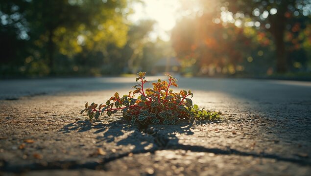 Low-growing spotted spurge with red stems spreading across outdoor cement, emphasizing urban plant resilience