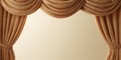 Textured brown burlap curtains with visible wrinkles serving as a backdrop for design elements, emphasizing material texture