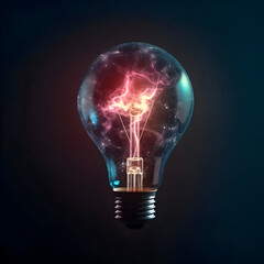 Cosmic Idea Bulb: Glowing Nebula Brain Energy on Dark Background