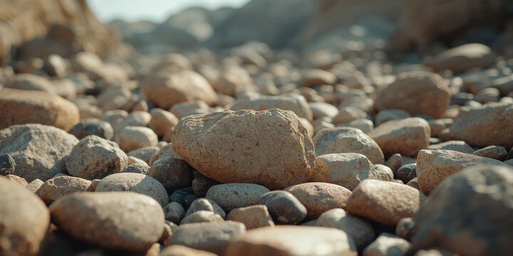A collection of diverse rocks with different textures constructing a wall, suitable as a background for graphic design, Earth Day - Powered by Adobe