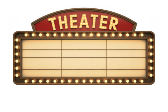 Vintage theater marquee sign with lights isolated on a transparent background - Powered by Adobe