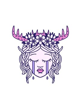 splitting motion animation of Retro Tattoo Style crying elf druid character face