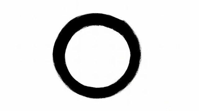Dynamic evolution of black brushstroke circle on white canvas: artistic expression and visual transformation