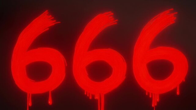 Dripping neon 666: eerie glowing symbols in motion and transition