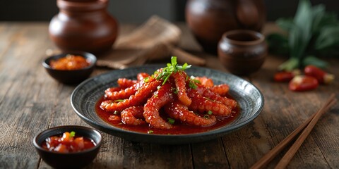 Spicy Korean dish featuring webfoot octopus, bold flavors and textures, World Food Day