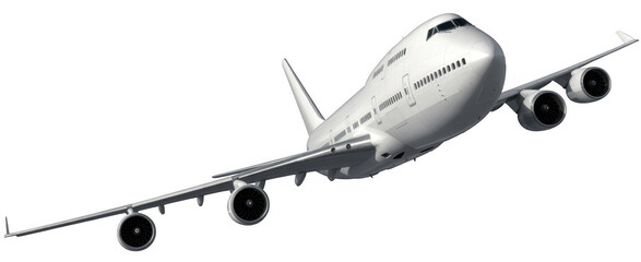 White airplane in flight aircraft travel isolated on a transparent background