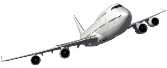 White airplane in flight aircraft travel isolated on a transparent background