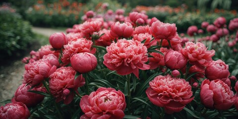 Obraz premium Peony garden with a variety of blooms, useful for floral arrangement planning, World Flower Day