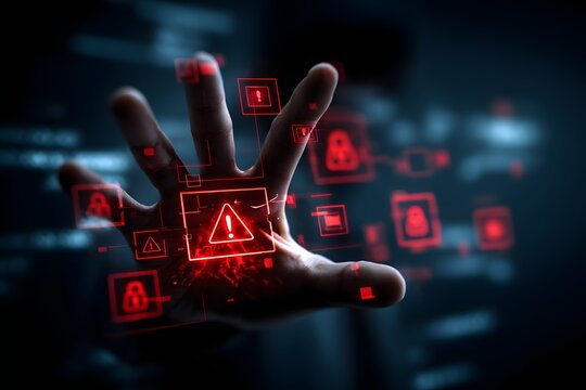 Digitale Sicherheitswarnung mit rotem Warnsymbol
