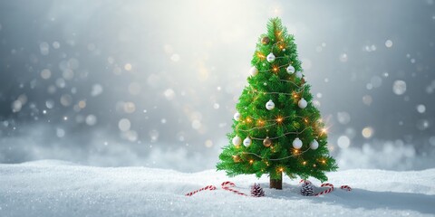 Obraz premium Christmas-themed background featuring green and white space, holiday design for seasonal layouts