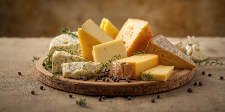 Variety of cheeses including Gorgonzola on a wooden cheese platter, emphasizing food presentation and preparation