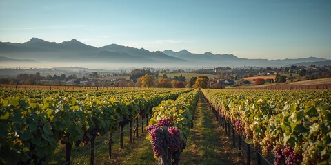 Fototapeta premium Grape vineyard in Paarl South Africa, emphasizing agricultural labor during harvest season