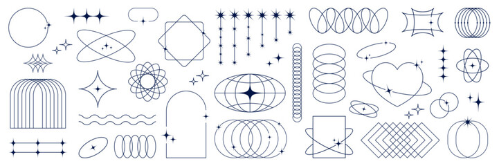 Abstract Geometric Shapes Collection &ndash; minimalist line elements, futuristic frames, waves, spirals and ornaments in a modern technical style