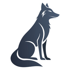 Sitting Calm with Curved Tail Wolf Silhouette Vector Illustration