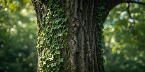 Obraz premium Winding ivy on aged tree bark, serving as a natural habitat and ecological indicator