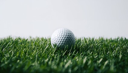 Obraz premium Golf ball placed on vibrant green turf serving as a background for layout and graphics