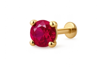 Gold ruby gemstone stud earring on transparent background