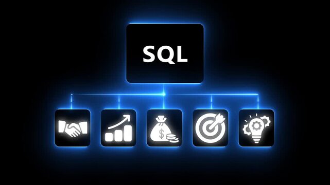 SQL Sales Qualified Lead Strategy Flowchart with Icons and Neon Blue Glow image photo