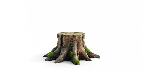 Fototapeta premium Weathered tree stump with moss growth serving as an organic element in garden design, highlighting natural decay