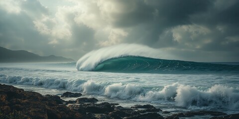 Obraz premium Wave in San Sebastian Donostia, Spain, serving as a UI backdrop or visual element in layout design