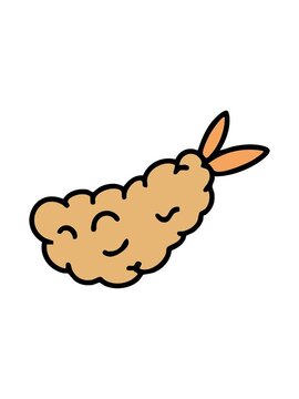 splitting motion animation of japanese tempura fried shimp snack
