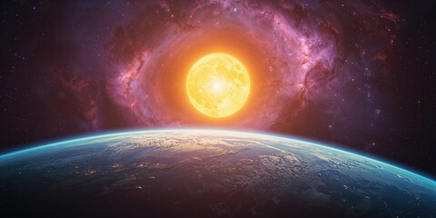 Obraz premium Sun and Earth in the solar system, used for astronomy learning materials focusing on planetary positions