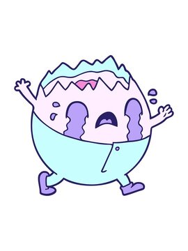 pixelize effect animation of humpty dumpty cartoon egg man crying