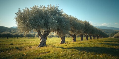 Old Mediterranean olive grove with gnarled trees, highlighting agricultural preservation, Earth Day