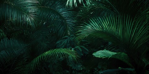 Fototapeta premium Lush tropical jungle leaves creating a dense natural backdrop for editorial and graphic use
