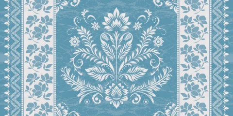 Fototapeten Afrikanische Motive African boho paisley floral embroidery Ikat border pattern with ethnic Indian and Aztec influences. Seamless ethnic Ikat floral motifs featuring ornamental embroidery details, inspired by traditional   © supachai